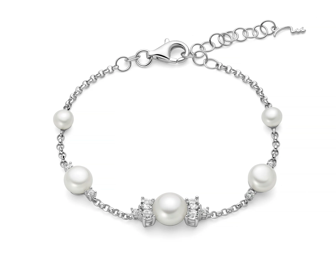 Bracciale Andromeda con perle Oriente e topazi bianchi in argento