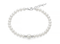 Bracciale di perle Oriente collezione Venere con boule in argento e topazi bianchi.