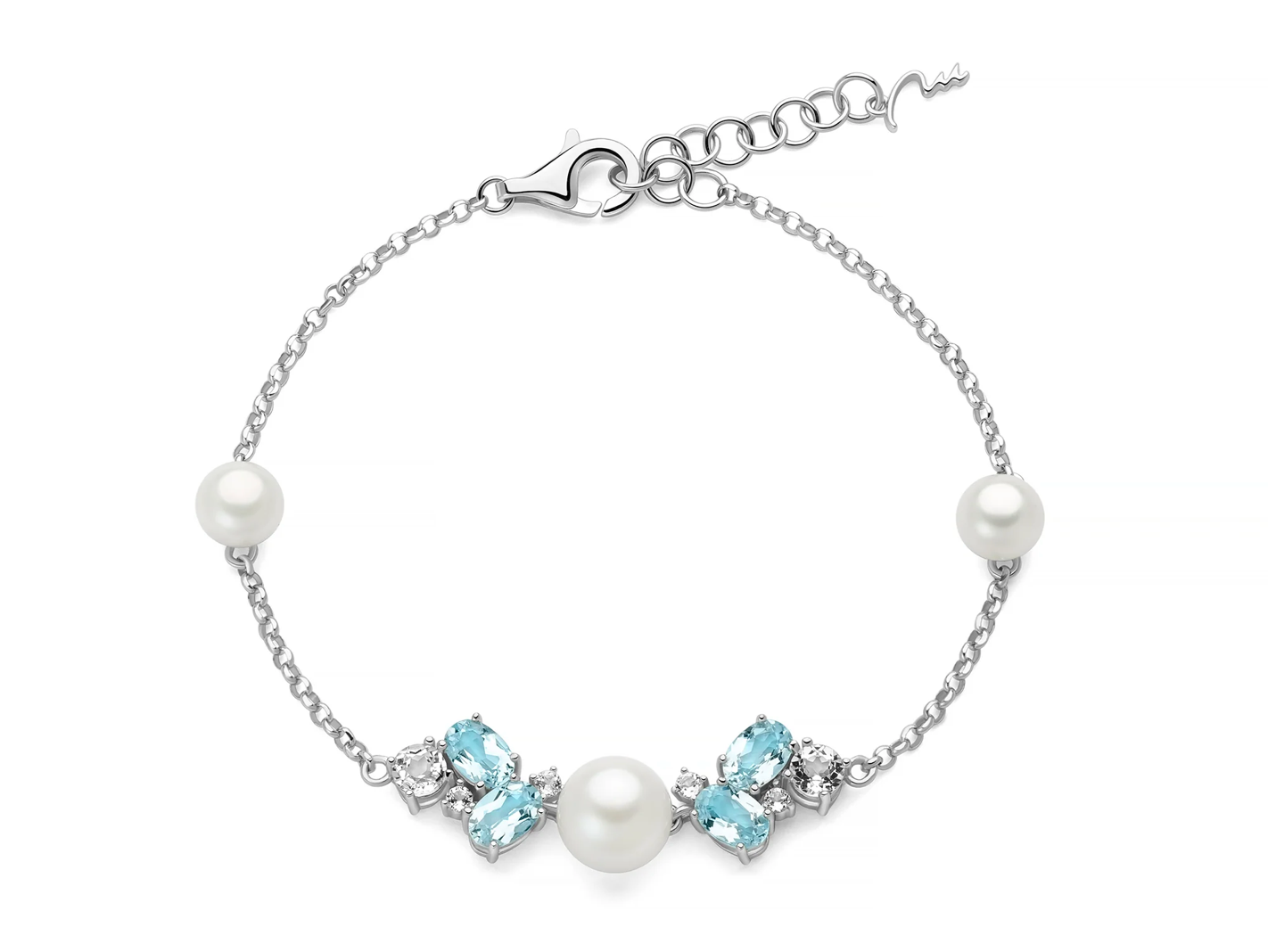 Bracciale Celestia con tre perle Oriente e Gemma del Cielo in argento.