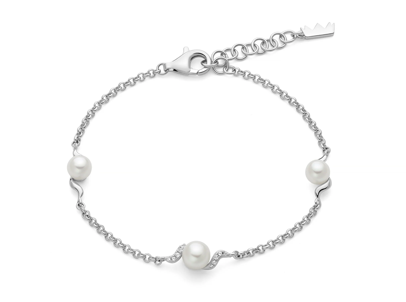Bracciale Eclissi con tre perle Oriente in sinuosa lavorazione in argento e topazi.