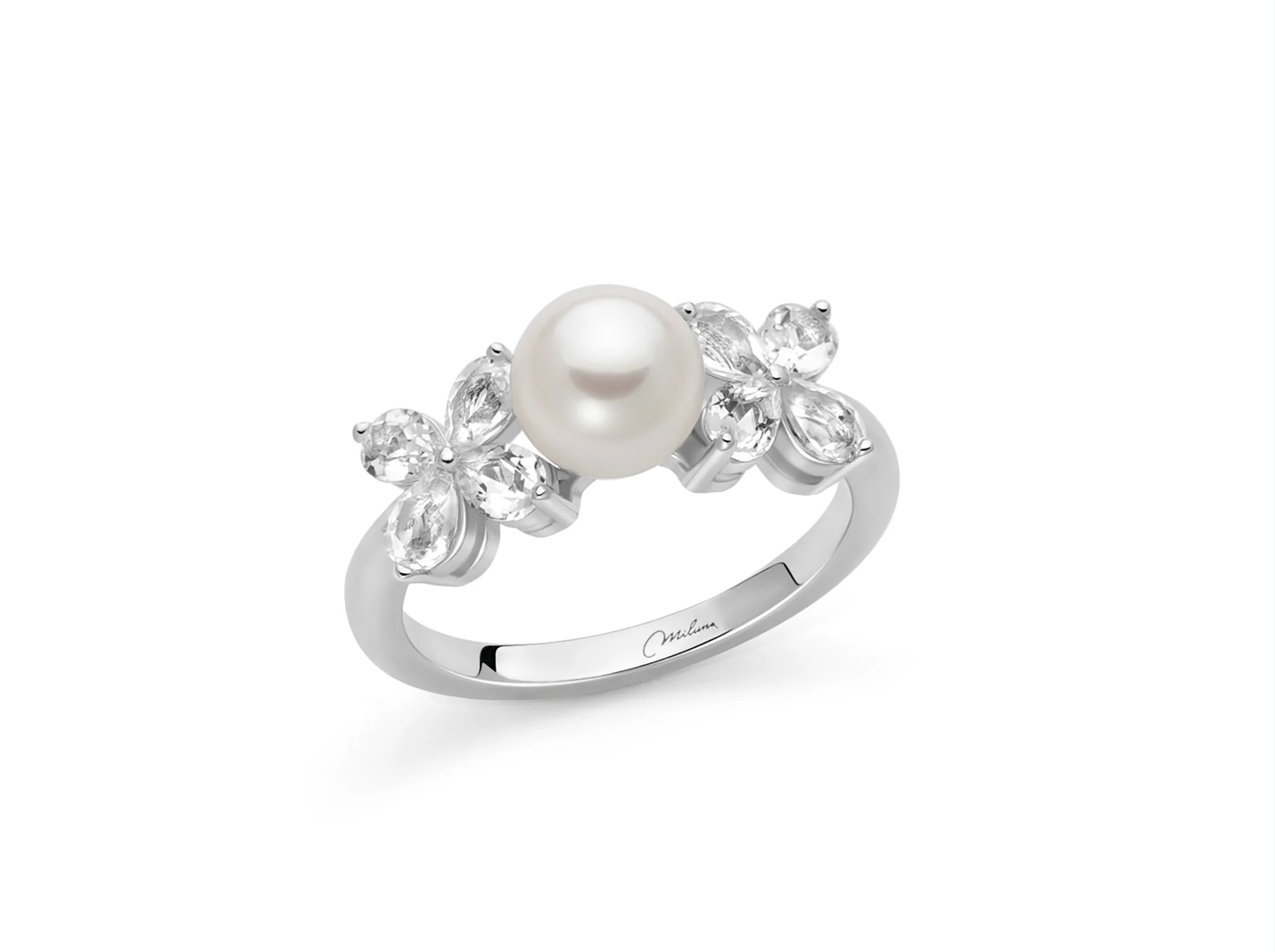 Anello Anastasia con perla Oriente e topazi taglio goccia in argento