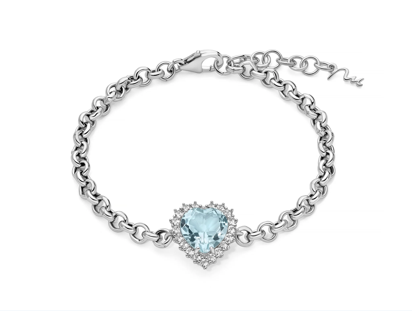 Bracciale con Gemma del Cielo a cuore grande e topazi bianchi in argento
