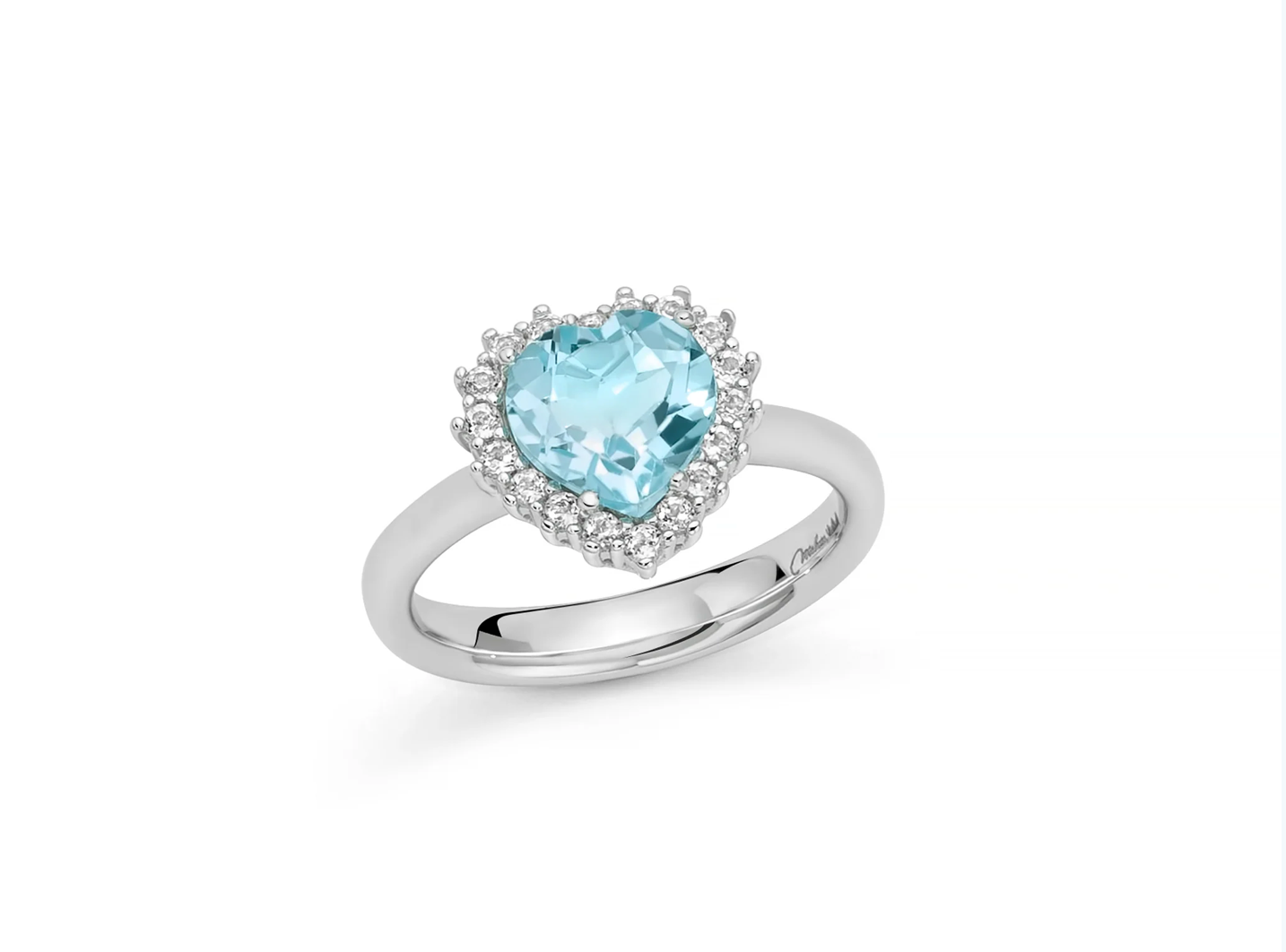 Anello con Gemma del Cielo a cuore medio e topazi bianchi in argento