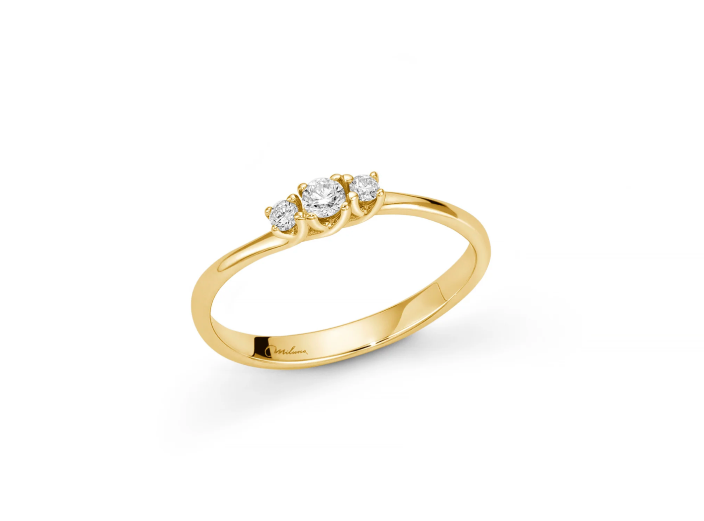 Anello trilogy con diamanti a scalare in oro giallo