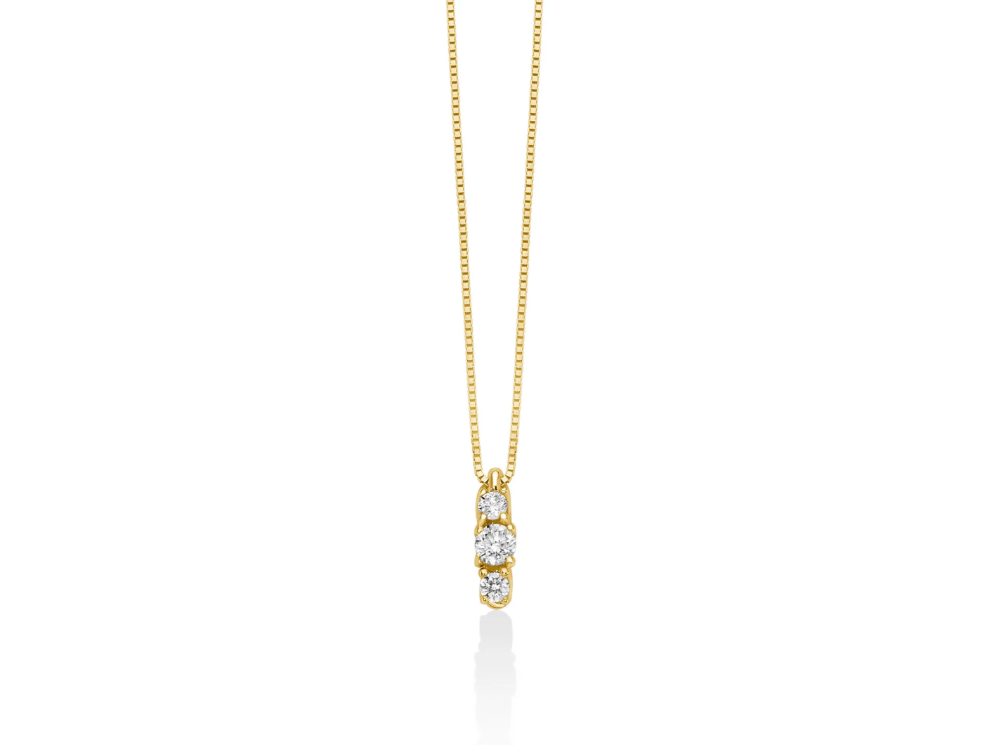 Collana trilogy di diamanti a scalare in oro giallo