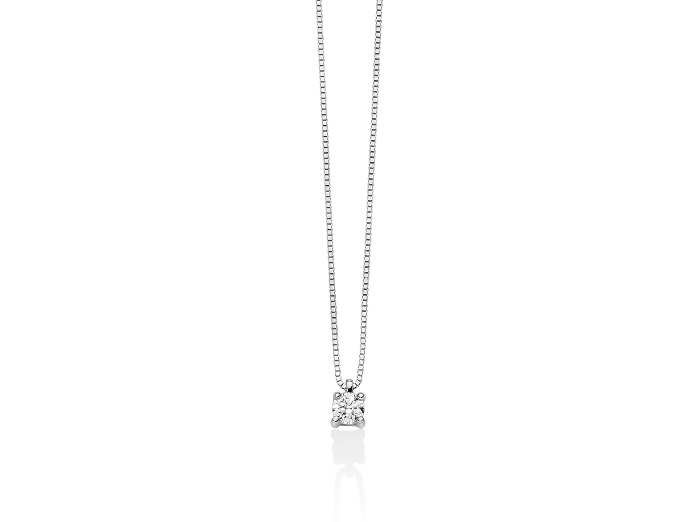 Collier punto luce con diamante a griffe regolari in oro bianco