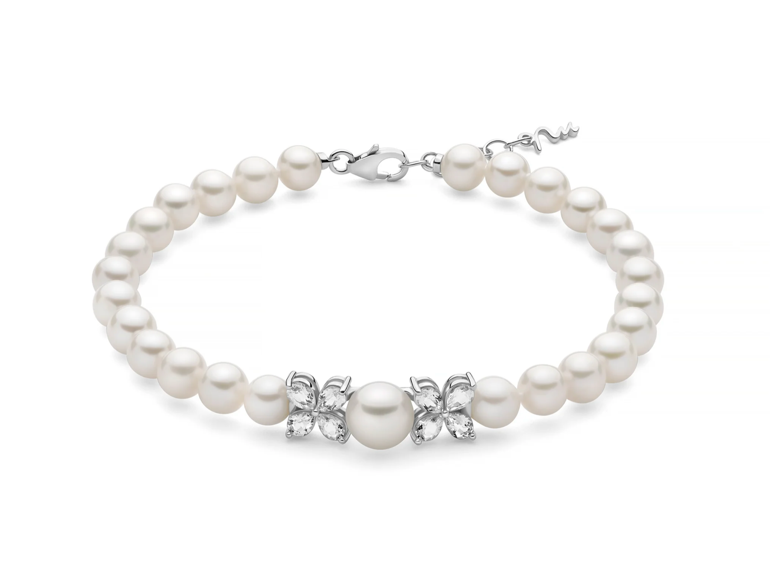 Bracciale di perle Anastasia con centrale di topazi taglio goccia in ARGENTO.